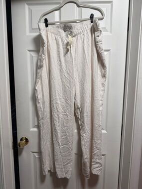 Abercrombie & Fitch Cream Linen Elastic-Waist Linen Pants XXL